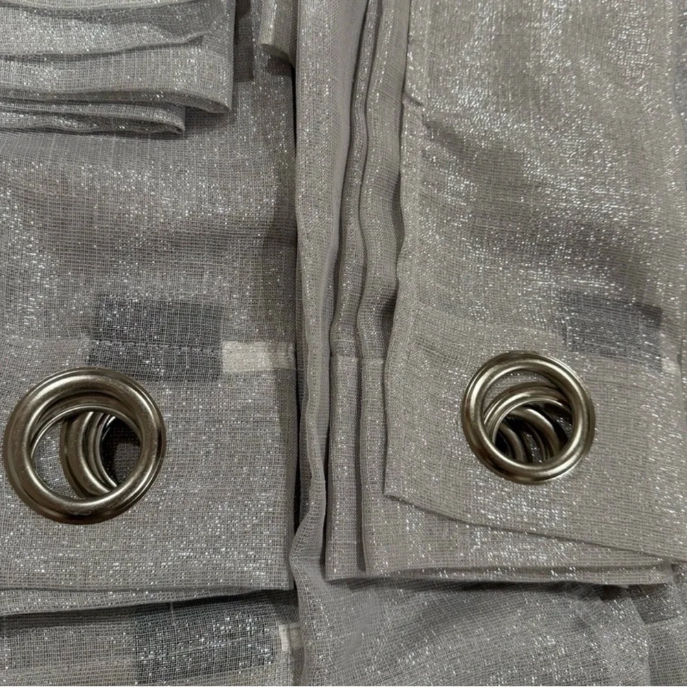 bebe Metallic Silver Sheer Grommet Curtain Panel